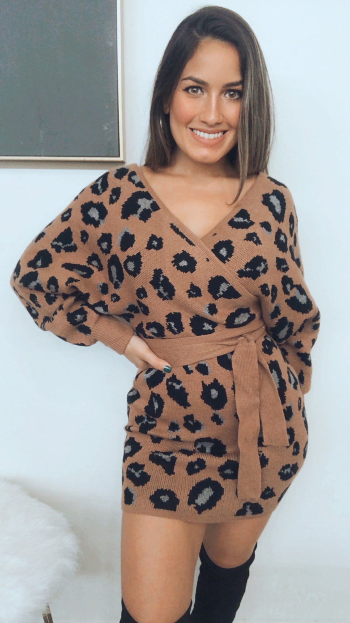 Daring Love Nude Leopard Print Sweater Dress