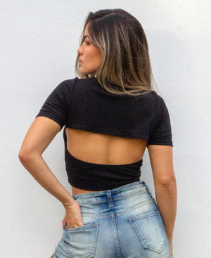Basics With Open Back Black Crop Top