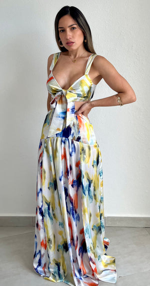 Work of Art Multi Color Satin Maxi Dress