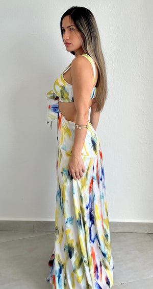 Work of Art Multi Color Satin Maxi Dress