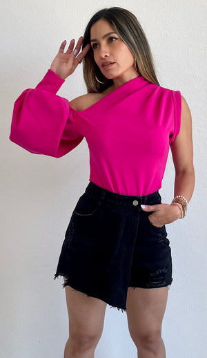 Stylin’ Babe Fuchsia One-Shoulder Top