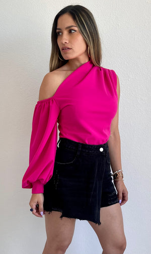 Stylin’ Babe Fuchsia One-Shoulder Top