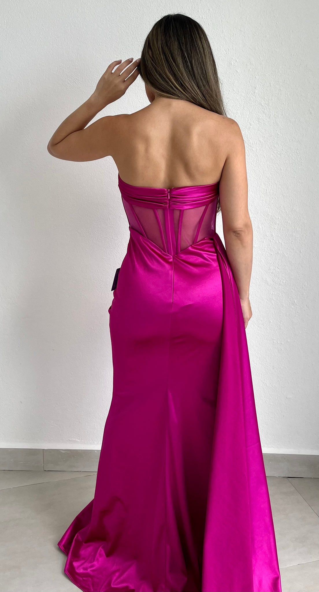 Stunned by You Magenta Strapless Stones Formal Gown
