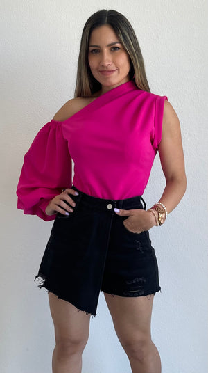 Stylin’ Babe Fuchsia One-Shoulder Top